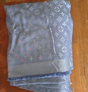 Louis Vuitton Blue Monogram Wool/Silk Scarf
